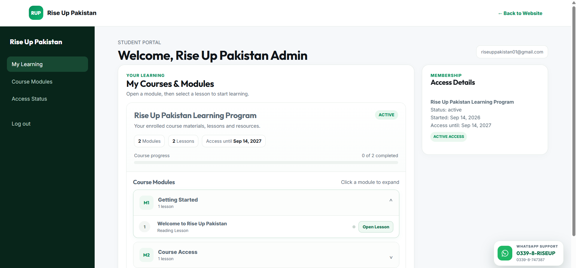 Rise Up Pakistan website and LMS portfolio